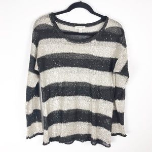 Boston Proper Black Cream Sequin Sparkle Sweater S